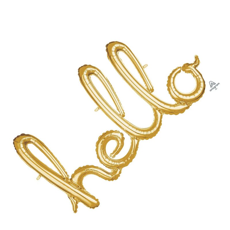 Anagram&#xAE; 39 Inch Hello Gold Script Phrase Balloon