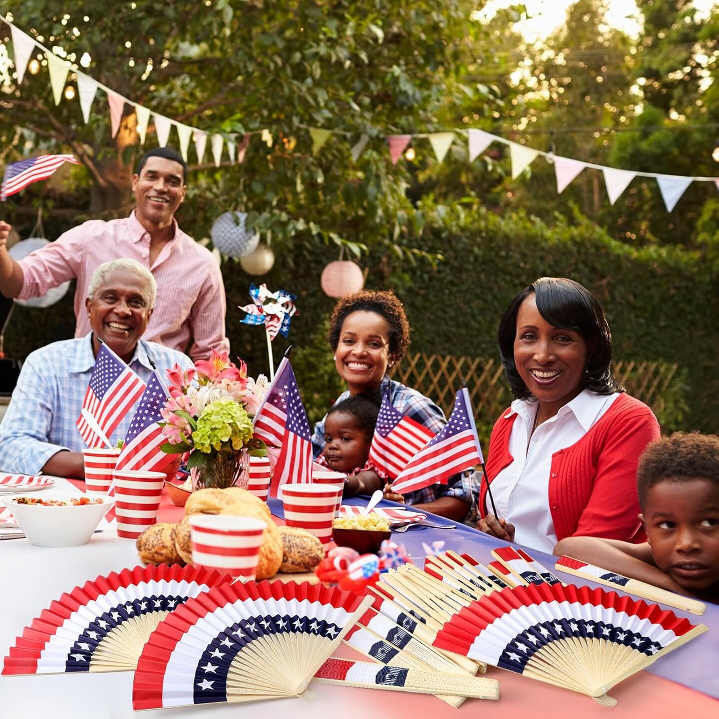 36-Pack Vintage Patriotic Folding Hand Fans - 250th Anniversary American Flag Paper Fans - Red, White, and Blue Handheld Fans for 4th of July Parades, Memorial Day, and 2026 Sestercentennial Party Favors