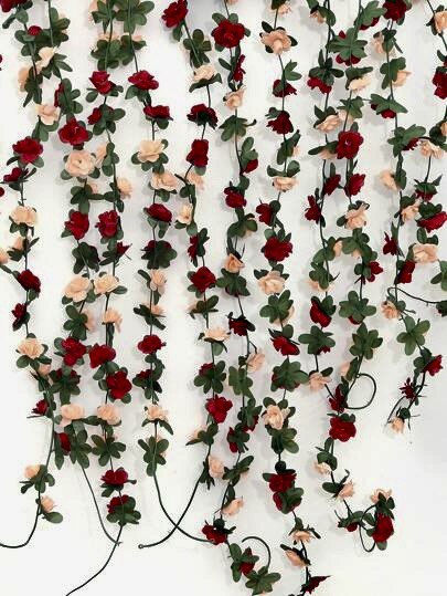 Artificial Flower Garland, Fake Burgundy Peach Roses Vines Silk Flowers Faux Rose Arch Vines for Flower Wall Backdrop Wedding Mothers Day Garden Tea Party Decoration