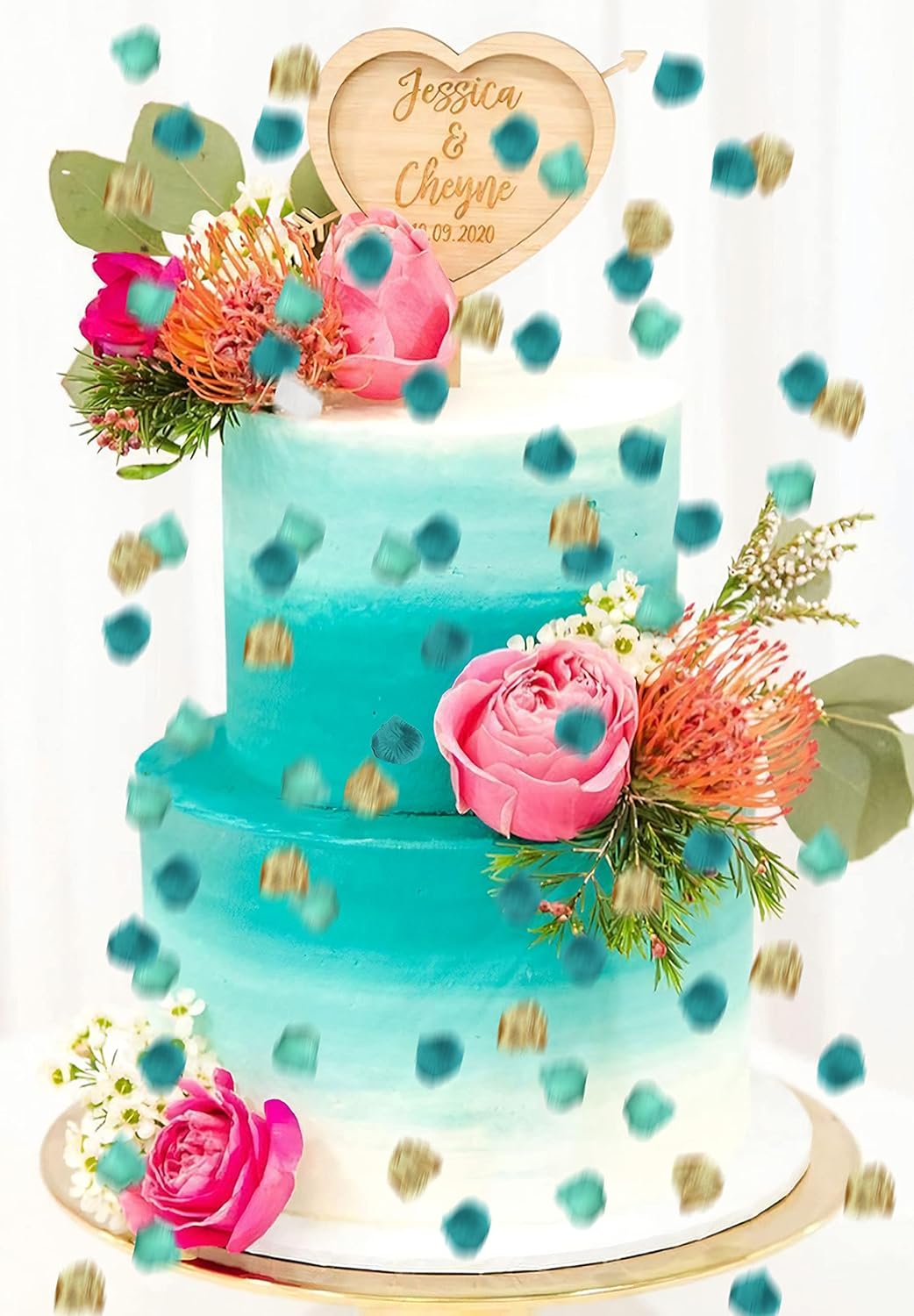900PCS Teal Aqua Mint Gold Silk Rose Flower Petals Party Confetti Table Centerpieces Scatters Baby Bridal Shower Wedding Favor Vase Filler Aisle Decoration