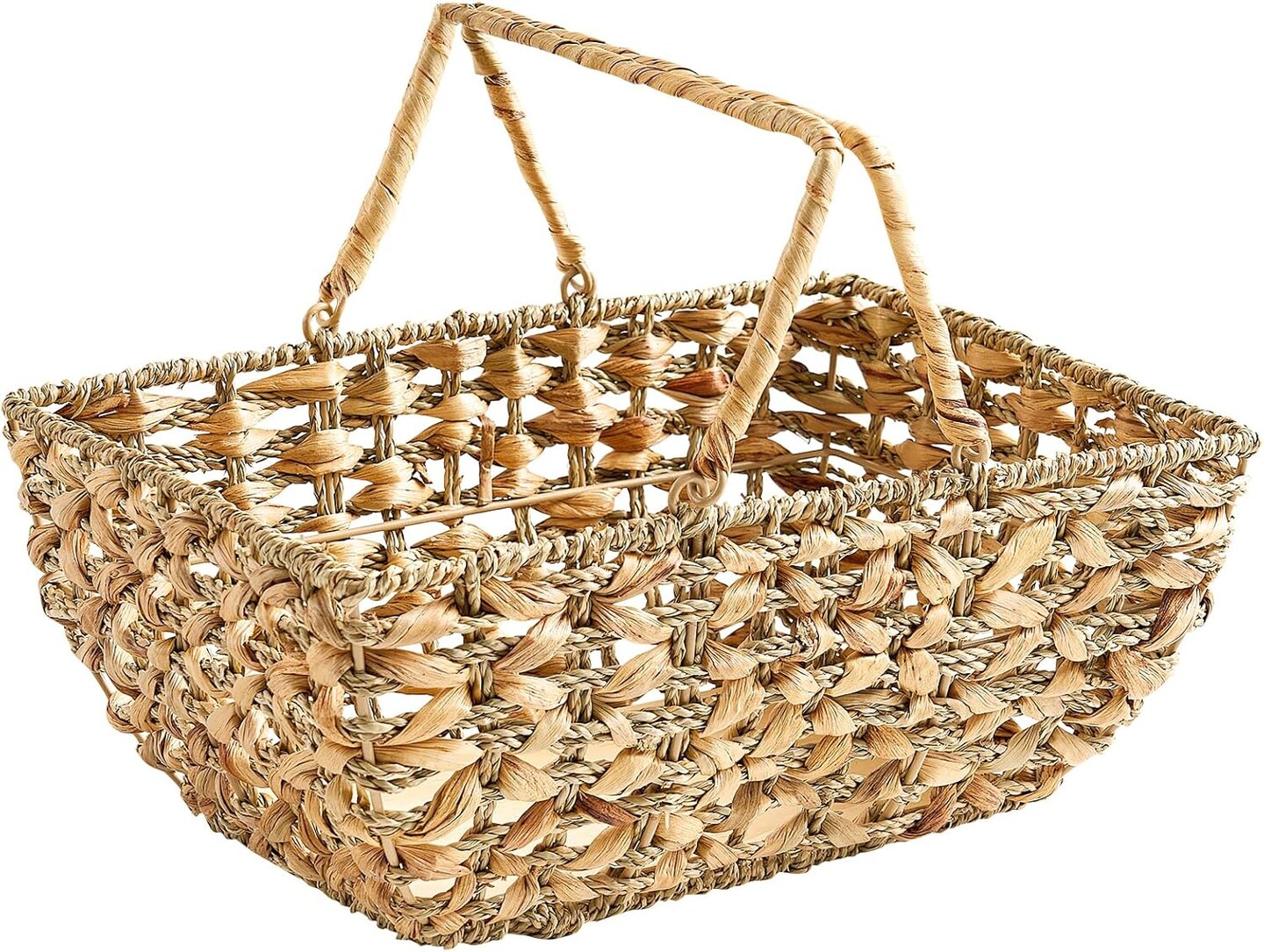Wicker Picnic Basket with Handles, Wicker Baskets with Wooden Base for Picnic, Camping & Storage Basket