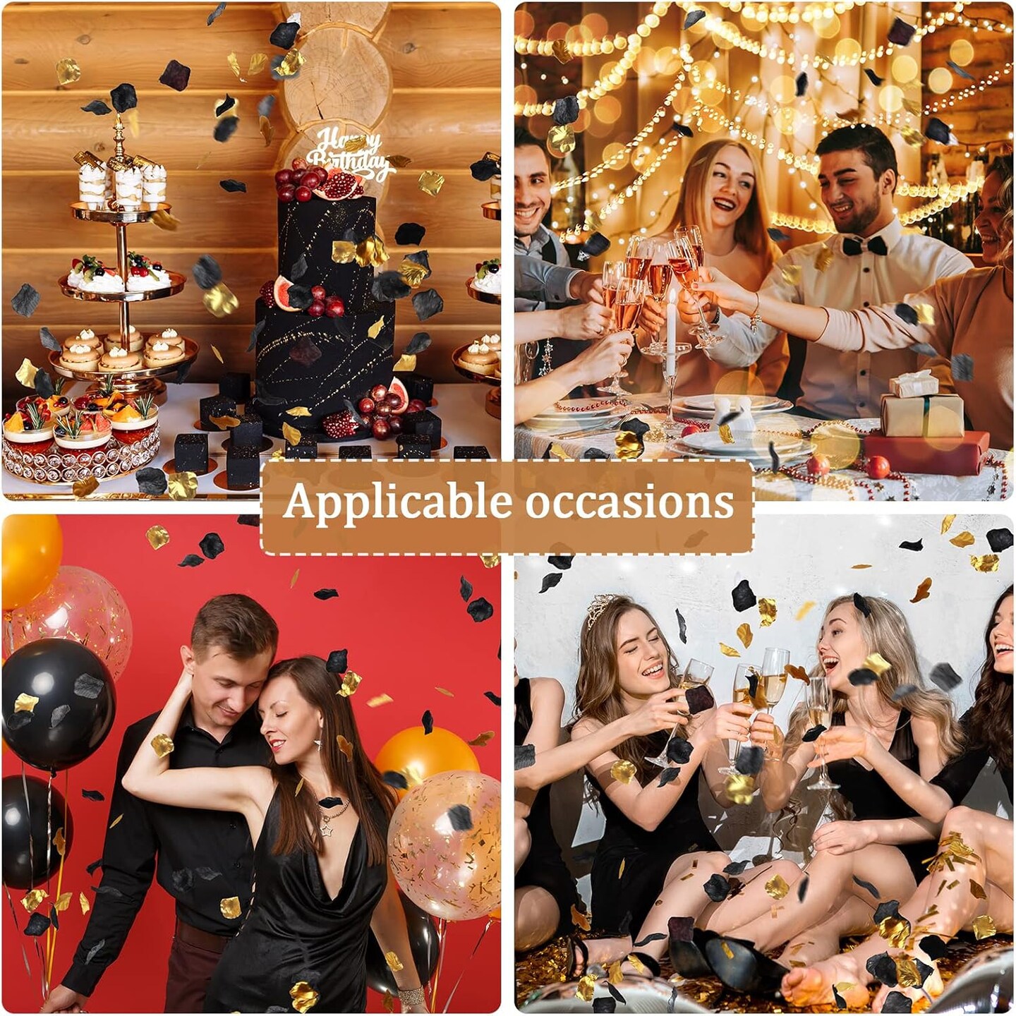 1,600 Pcs Artificial Fake Rose Flower Petals Decoration Flower Centerpieces for Valentines Day Tables Weddings Graduation Party Decor Supplies(Gold, White, Black)