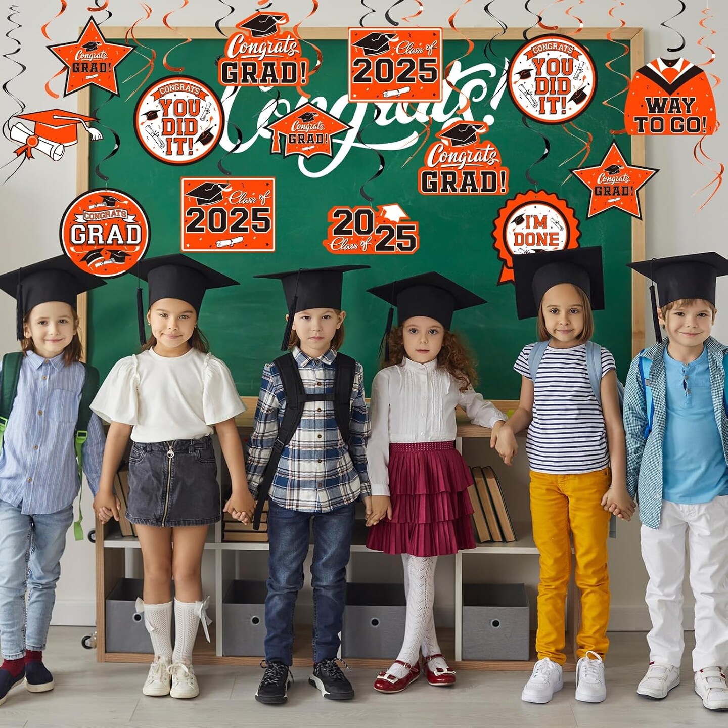 31 Pieces Graduation Decorations Class of 2025, Graduation Hanging Swirl Congrats Grad and Graduation Party Decorations(Orange, Black)