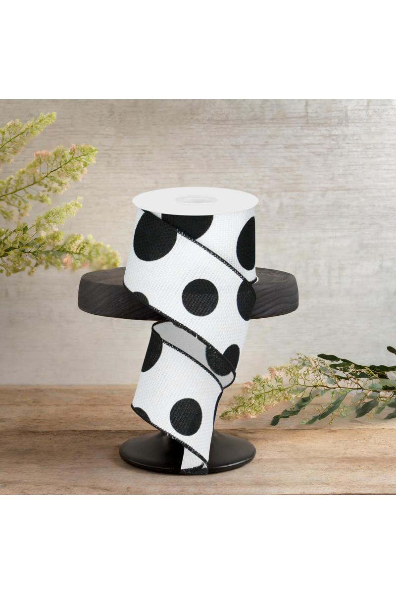 2.5&#x22; Faux Burlap Giant Polka Dot Ribbon: White &#x26; Black (10 Yards)