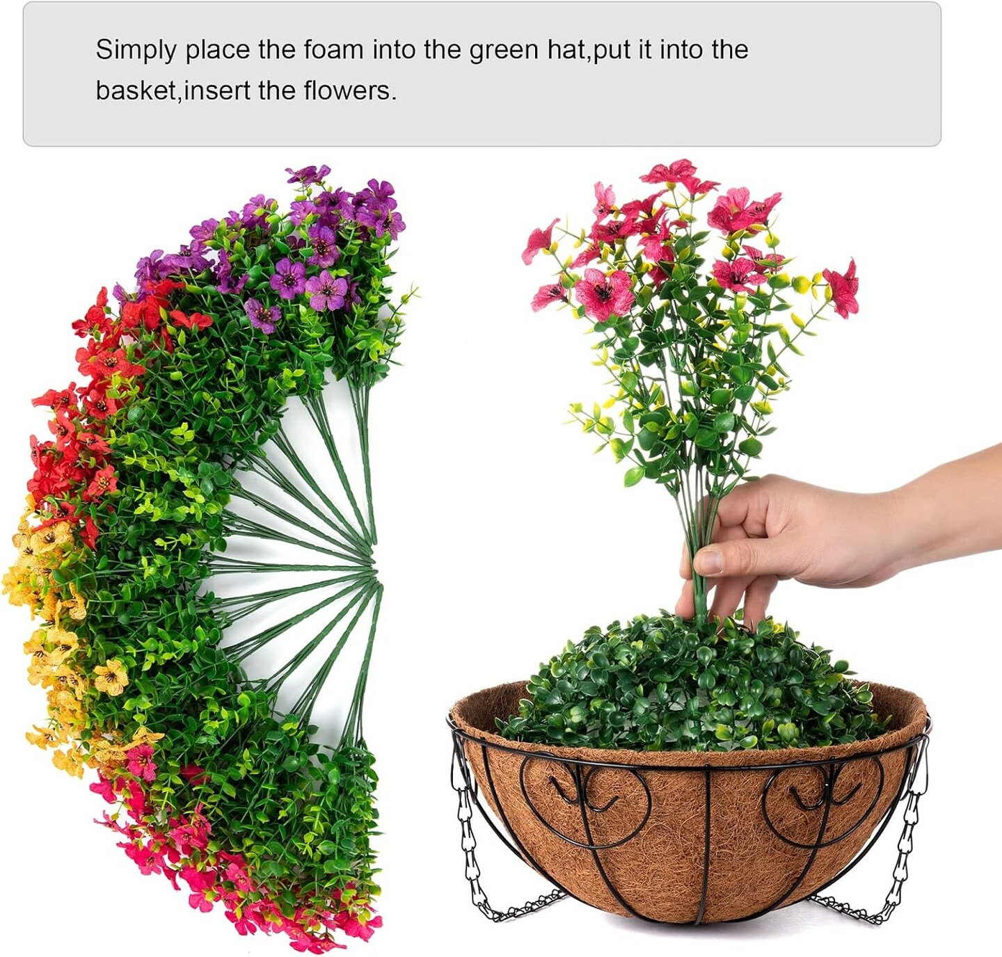 Artificial Faux Hanging Plants Flowers Basket