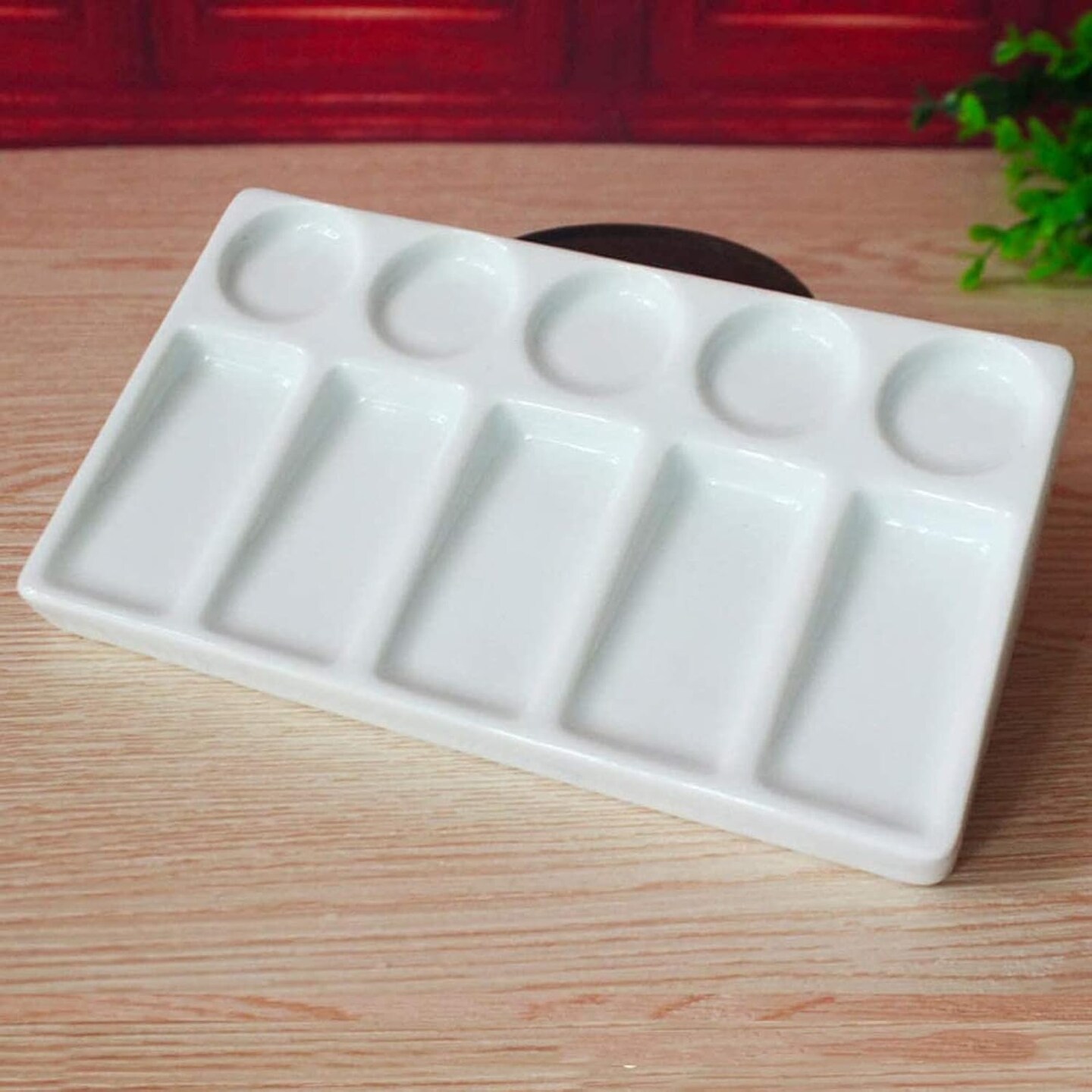 Ceramic Artist Paint Palette Tray - 10-Well Rectangular Shape Porcelain Leak Proof Painting Palette for Watercolor Gouache Painting