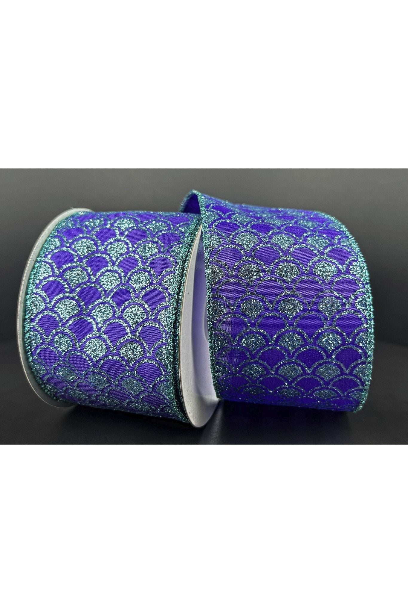 2.5&#x22; Glitter Fish Scales Ribbon: Purple/Aqua (10 Yards)