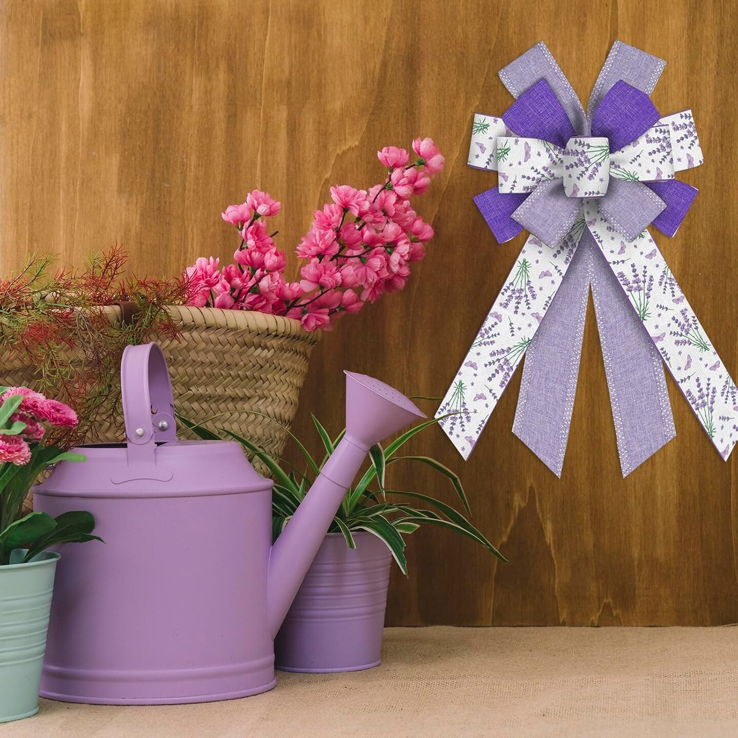 Large Purple Lavender Wreath Bows – Dot Pattern for Front Door & Easter Decor