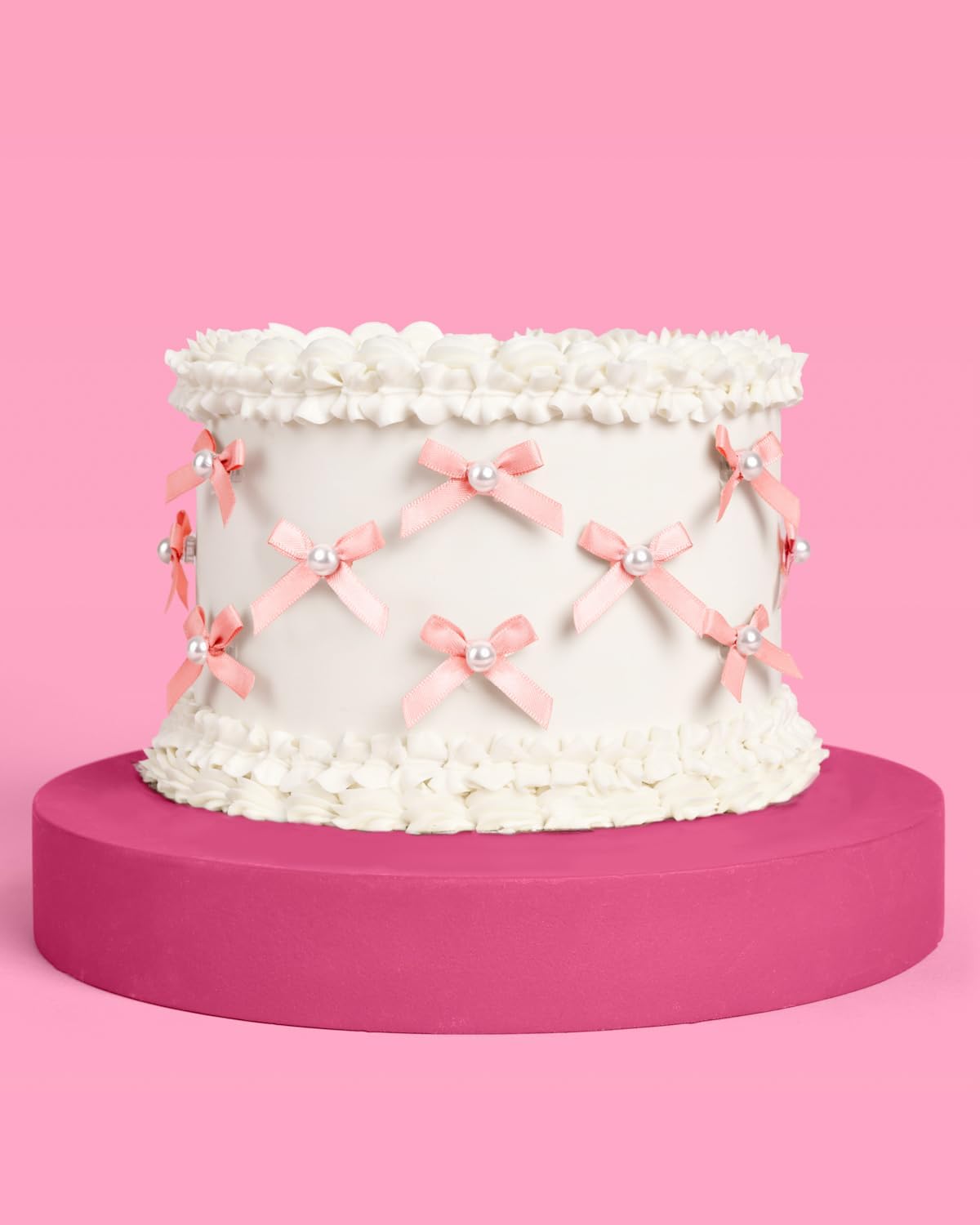 Mini Pink Bow + Pearl Cake Toppers | 12 pcs | Bachelorette Party Decoration, Birthday Candle Accessory, Engagement Dessert Decor, Bridal Food Supplies