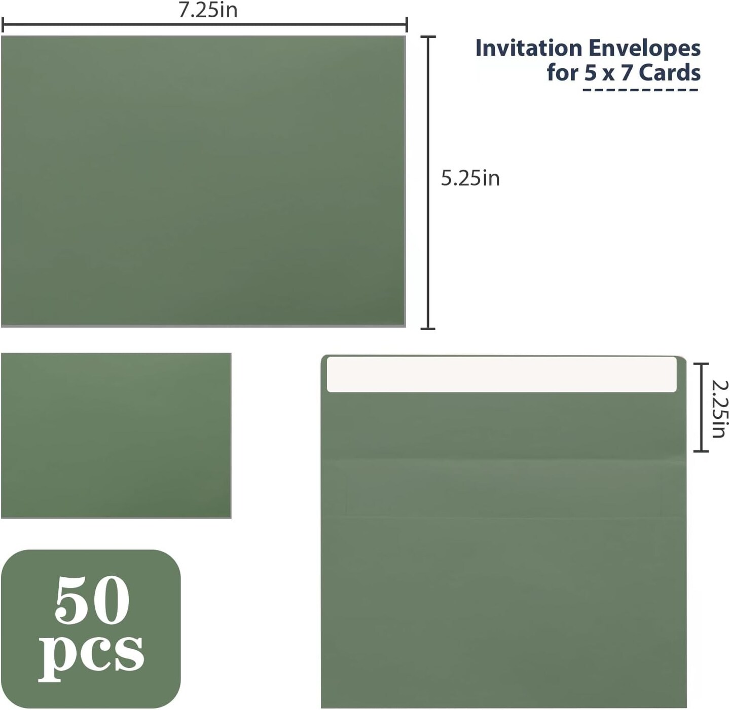 50-Pack A7 Sage Green Envelopes 5x7” – Self-Sealing for Invitations & Cards