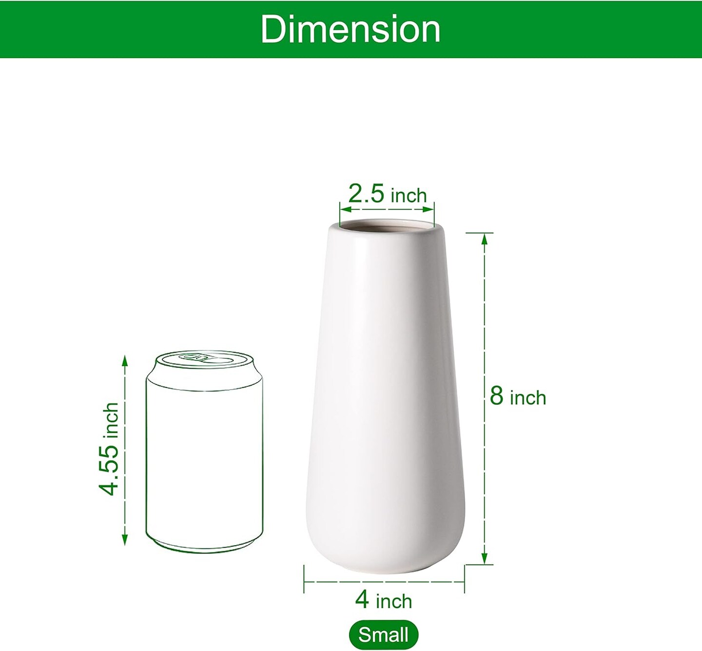 8 Inch Ceramic Flower Vase Matte Finishing, Minimalist Design for Home Décor, Bedroom, Living Room, Centerpieces, Office, White, VS-XH-D-1