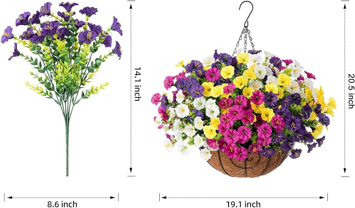 Artificial Hanging Flower Basket – Faux Plants for Spring Decor (12"x12"x6")