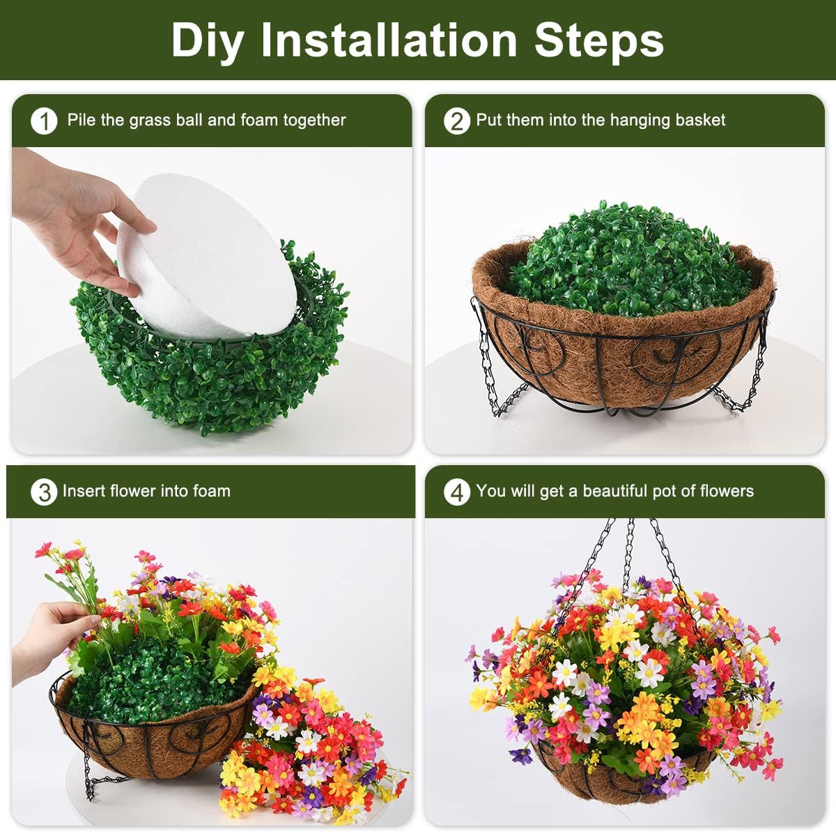 Artificial Hanging Flowers Plants in Baskets for Outdoor Porch Decoration