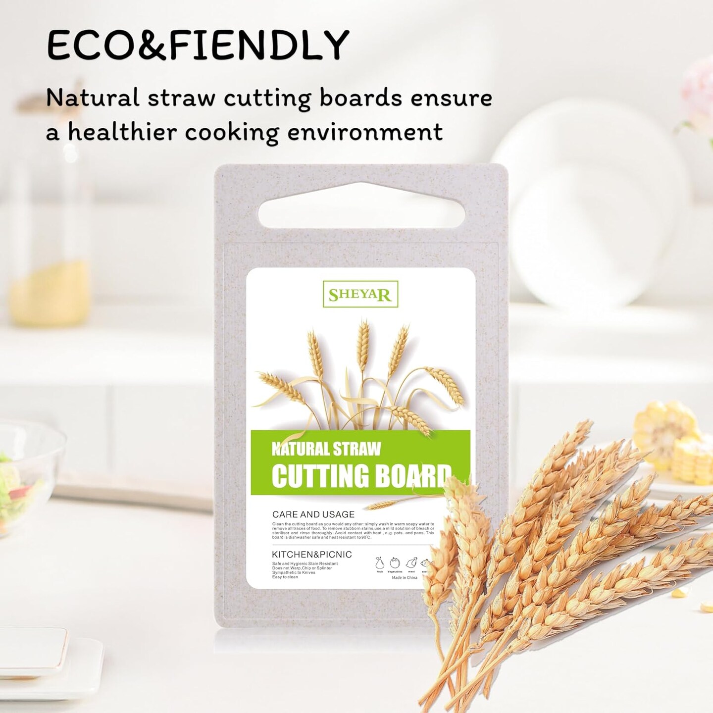 Cutting Board for Kitchen, Wheat Straw Fiber Cutting Board, Dish Washer Safe, w/Juice Grooves for Meat, Veggies, Easy Grip Handle, Non-slip Surface Eco-friendly Serveware Accessories(10&#x2018;x6.3&#x2019;)