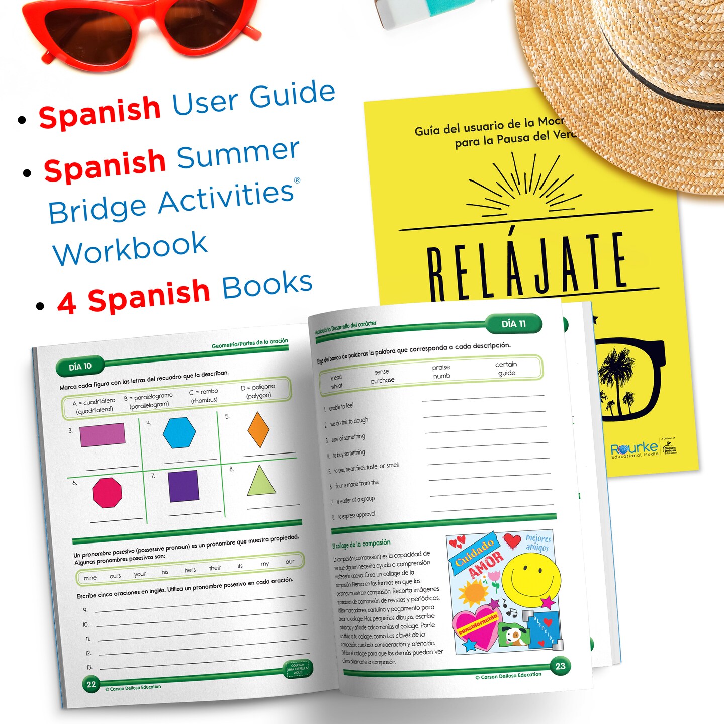 Summer Bridge Activities Grades 3-4 Spanish Summer Learning Backpack, Spanish Language 3rd Grade to 4th Grade Workbook All Subjects, Flash Cards, and Nonfiction & Fiction Children's Books