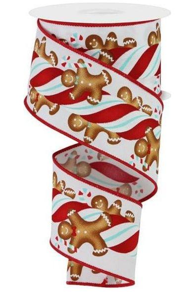 2.5&#x22; Gingerbread Kids Candy Ribbon: White/Ice Blue (10 Yards)