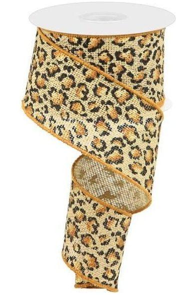 2.5&#x22; Metallic Leopard Print Burlap Ribbon: Natural (10 Yards)