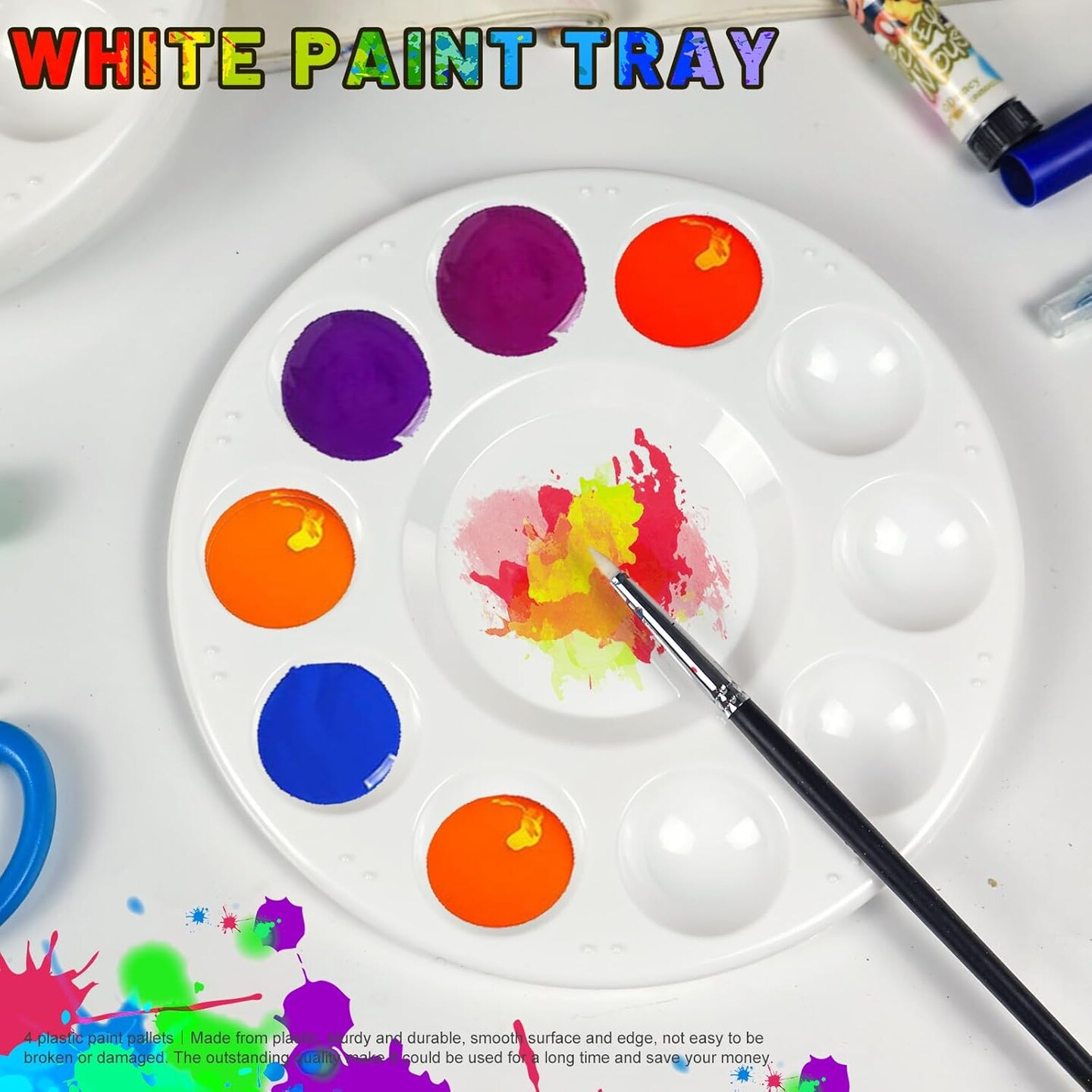 22pcs Art Paint Tray Palette Plastic Pallet for Kids or Pupils to Painting, DIY Craft,Play Party at Home, Kindergarten or School, White