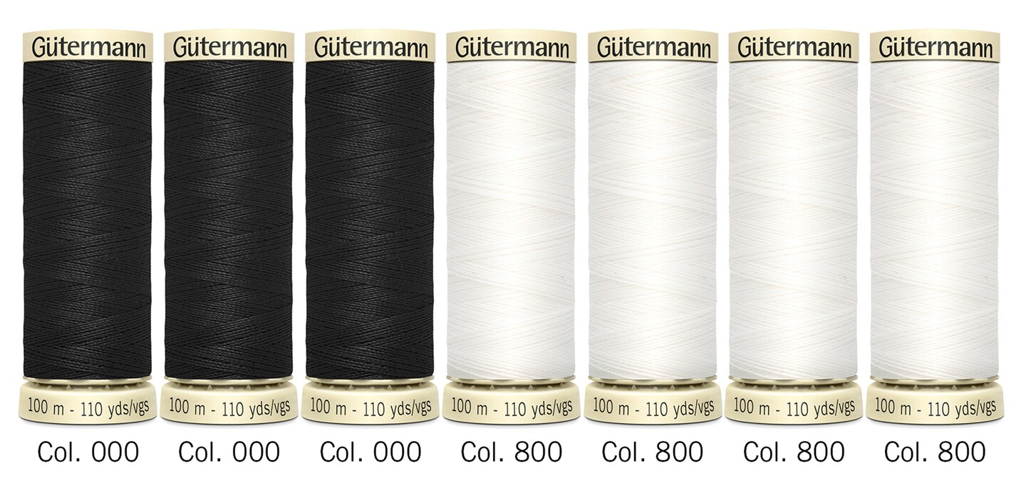Gutermann Sew-All Polyester Thread Set - 7 Spools-Black & White