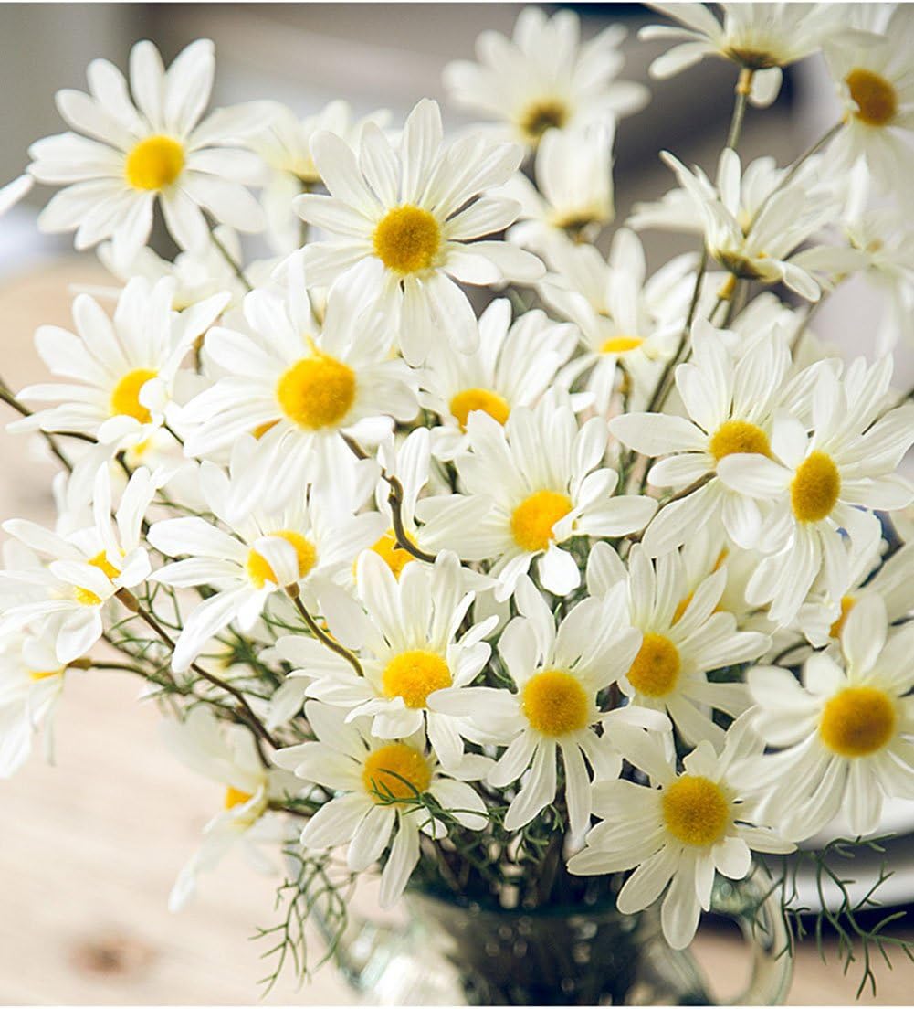10pcs Artificial Daisy Flowers Flower Arrangements for Home Hotel Office Wedding Party Garden Craft Art Decor Each Approx 21&#x22; High No Vase White