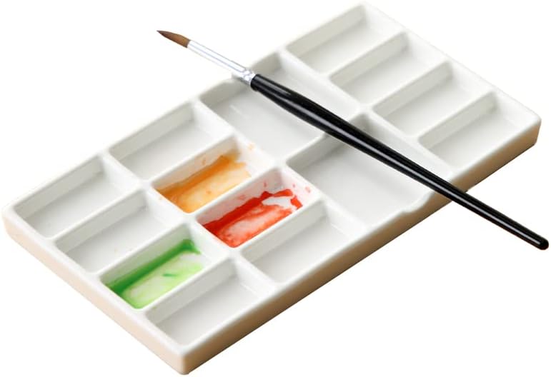 Ceramic Paint Palette, 8 inch, 14 Wells, Porcelain, White, Modern