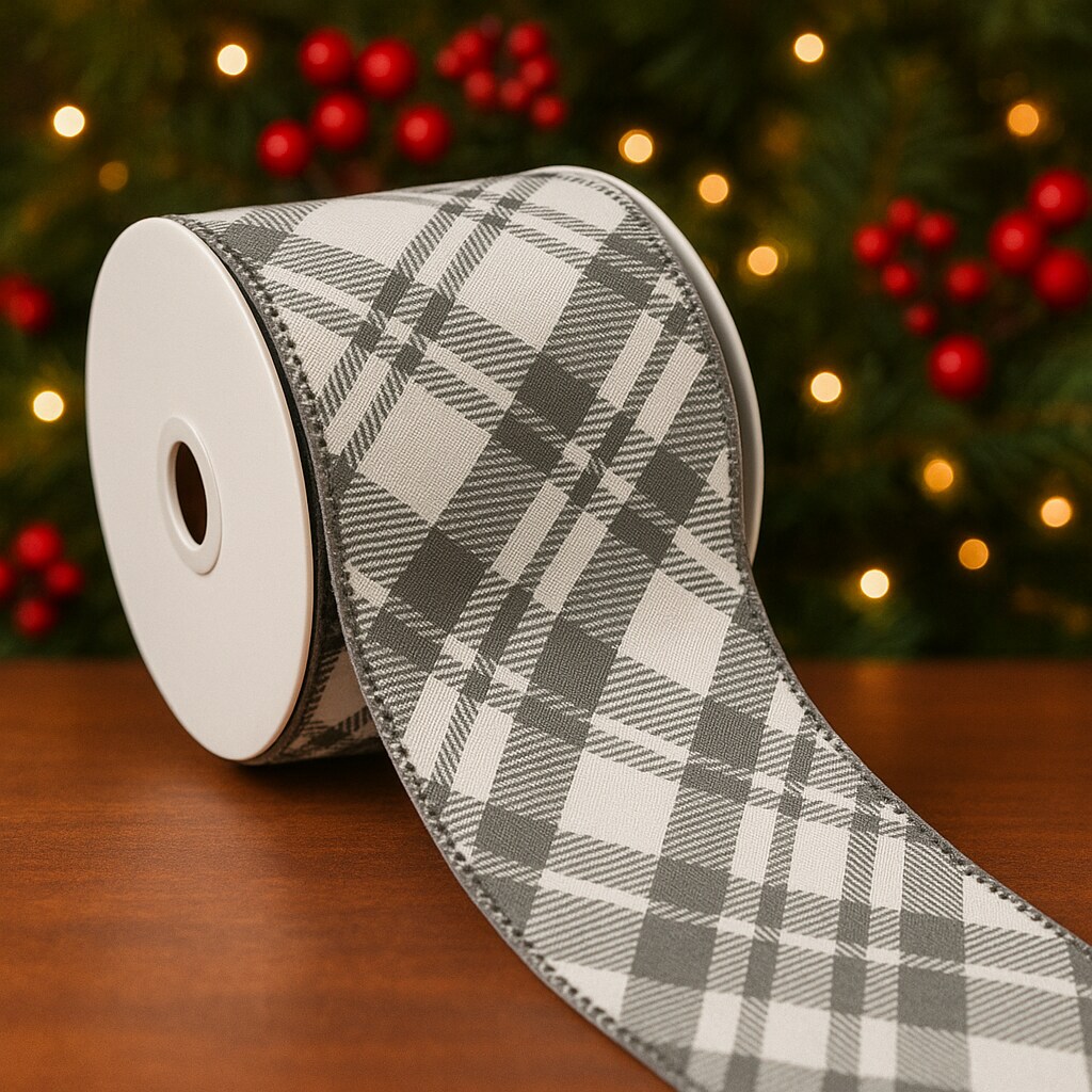 Designer&#x27;s Shop WR 63-5219 2.5&#x201D; x 10 yard Holiday Black and White Plaid wired edge ribbons