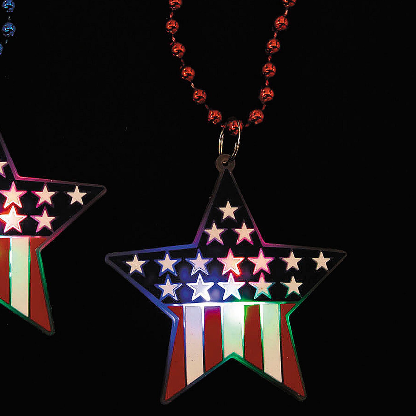 33" Patriotic USA Flag Light Up Star Charm Necklaces 12 Pieces