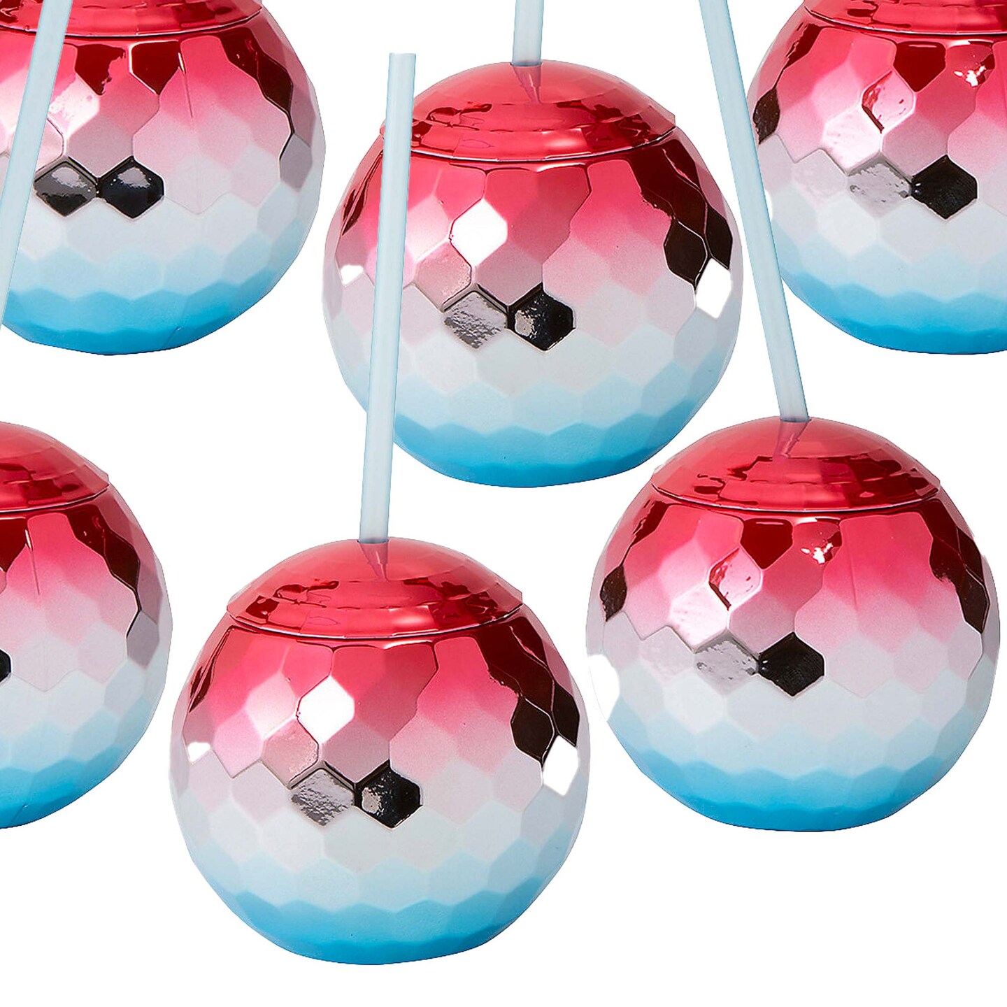 20 oz Patriotic Disco Ball Shaped Plastic Cups with Lids &#x26; Straws 6 Pieces