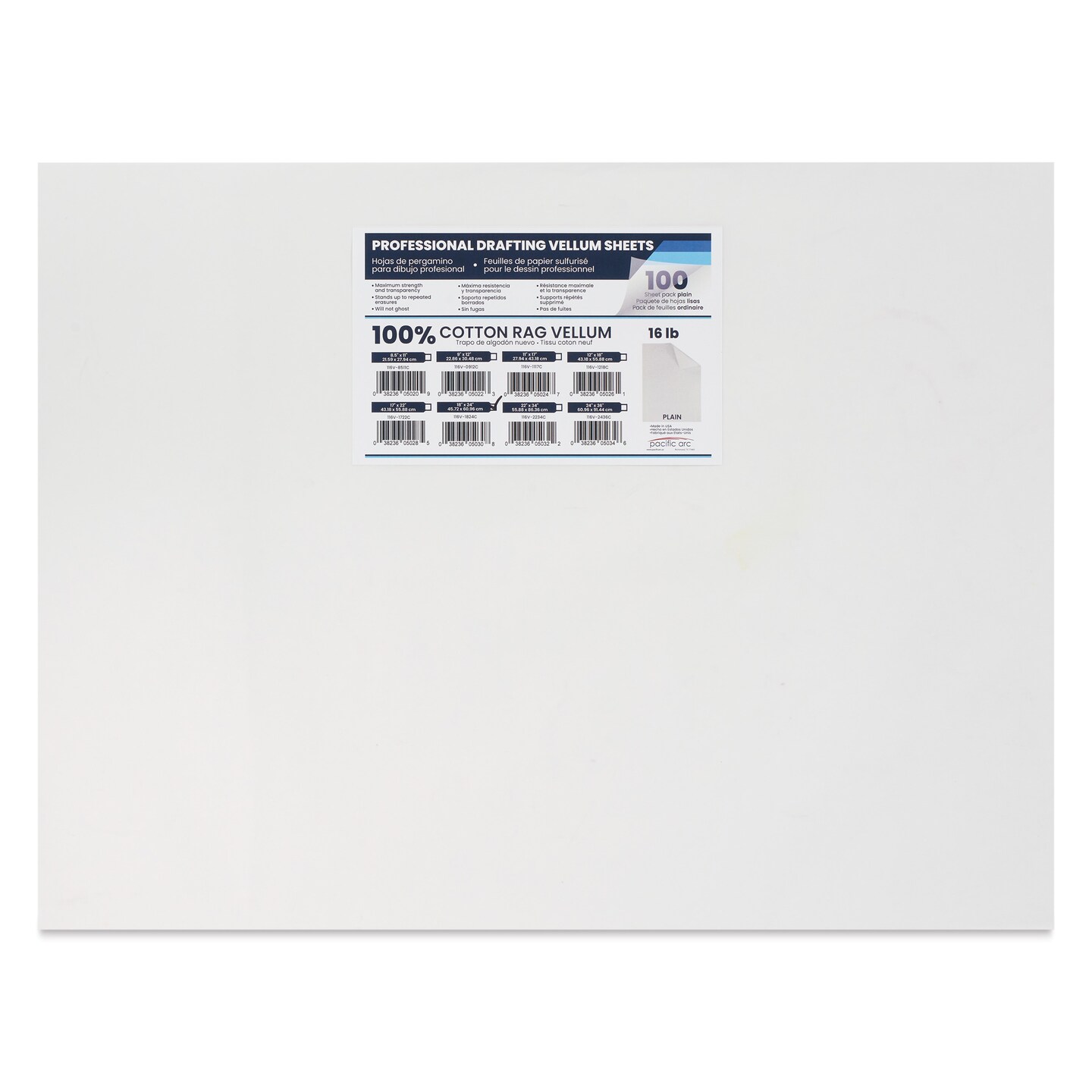 Pacific Arc Drafting Vellum Sheet Pack - 18" x 24", Pkg of 100