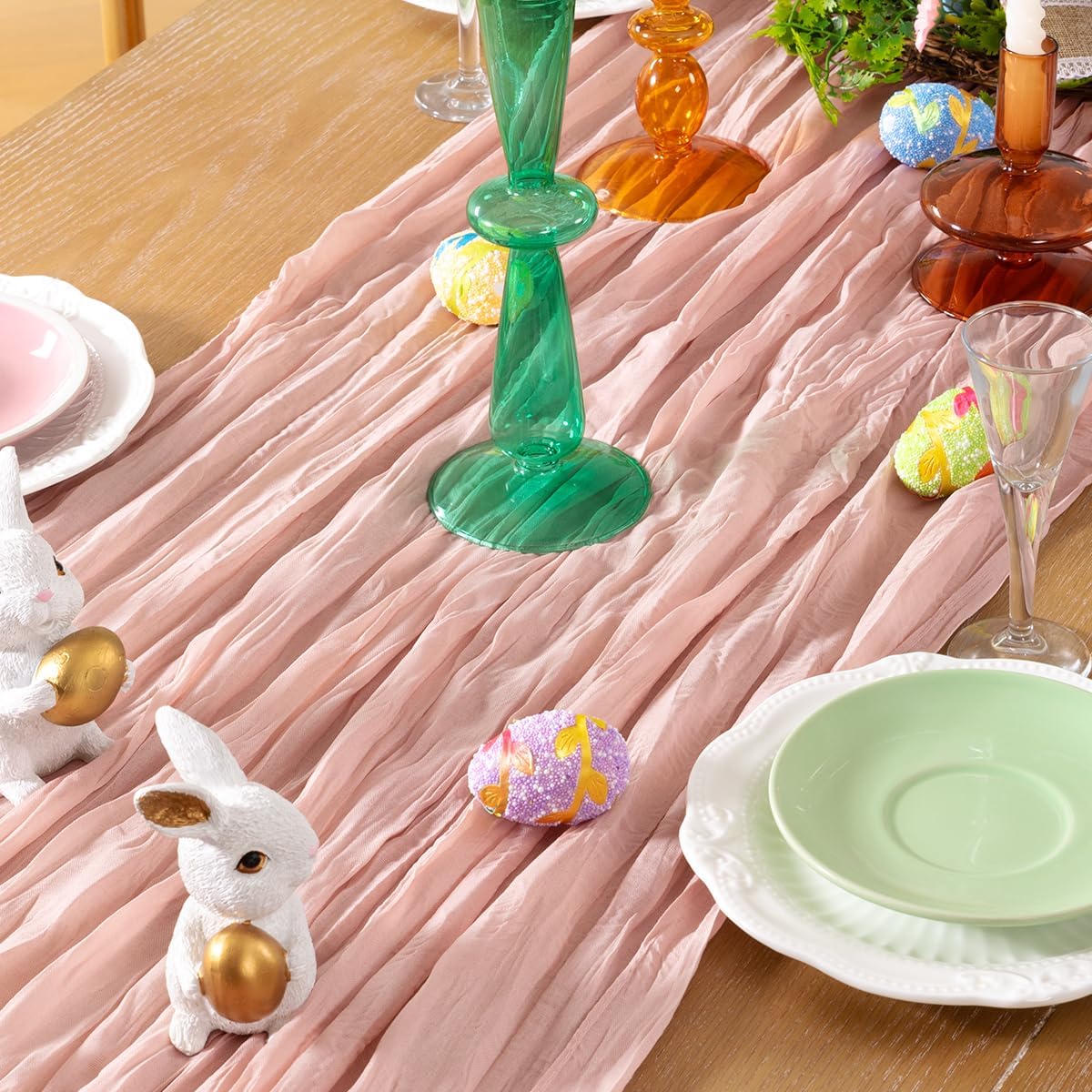6-Pack Pink Cheesecloth Table Runner 120in – Spring Boho Wedding, Easter & Party Decor