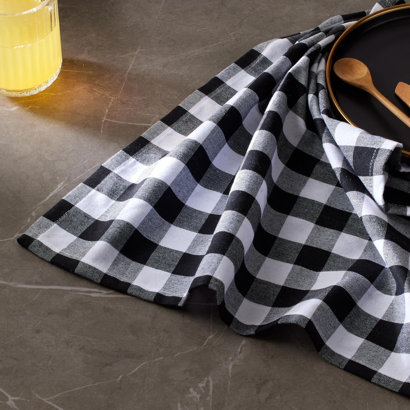 12 Pack Dinner Napkins, 18x18 Inches, Buffalo Plaid Gingham Check Cloth Napkins with Mitered Corners, 100% Cotton Hotel Quality Reusable, Washable (Black/White)