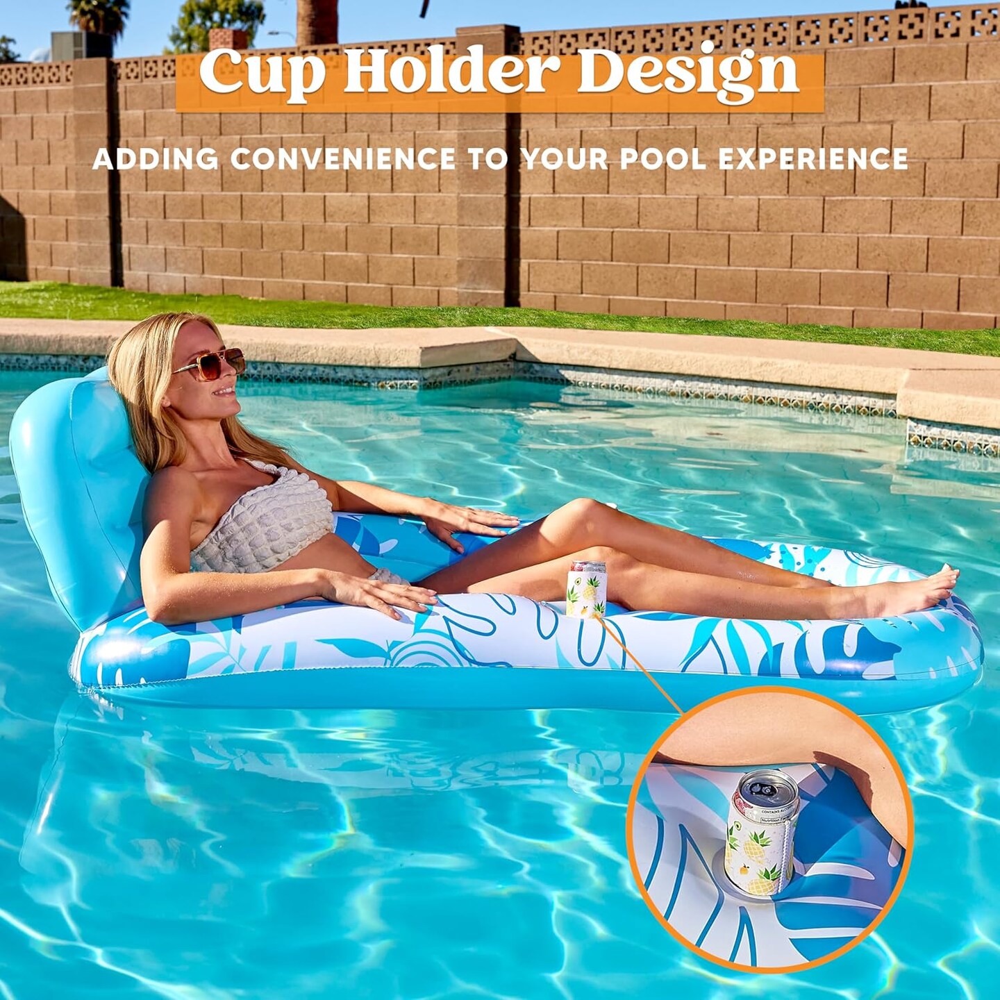 Inflatable Pool Floats Lounger Adult, Pool Float Lounge Raft Floaties Water Floating Recliner Chair with Cup Holders Foot Rest Swimming Floaty
