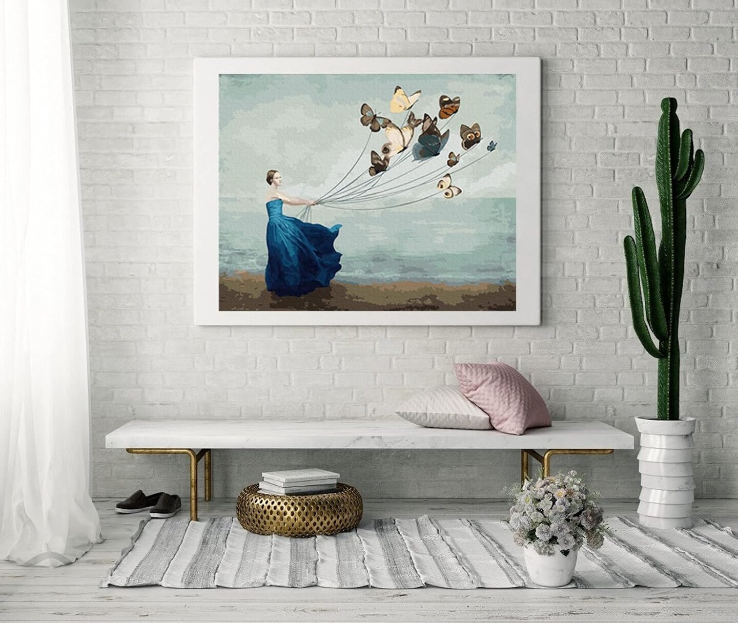 Paint by Numbers for Adults, DIY Oil Painting by Number Kits, Butterfly & Lady at Seaside, 16 x 20 inch (Flying Butterflies, without Frame)