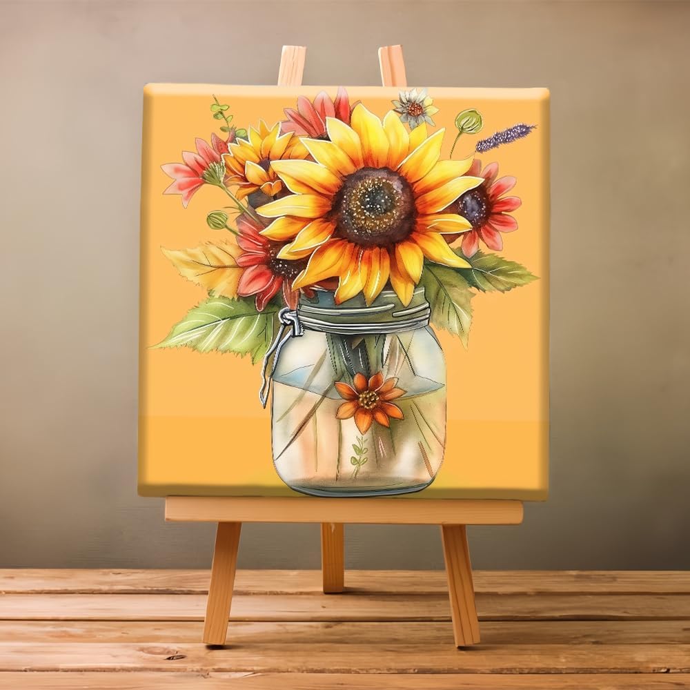 Framed Paint by Number Kits for Adults Beginners, Sunflower in Vase Easy Acrylic Adult Paint by Number Kits, Flowers DIY Painting by Numbers Kits with Frame