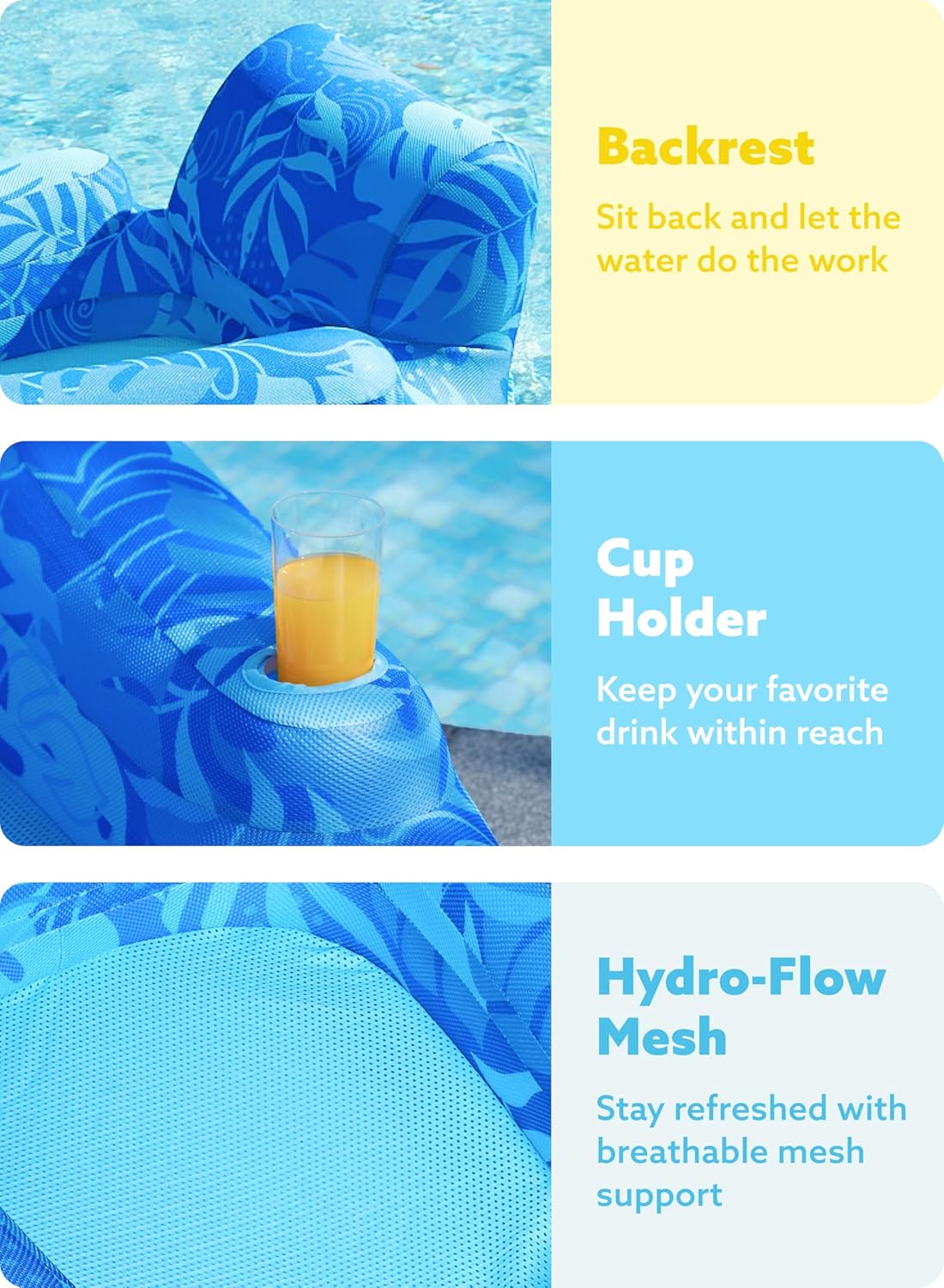 Premium Inflatable Pool Floats Lounger Adult, Fabric Pool Floaties Lounge with Cup Holders Backrest Recliner for Pool Party