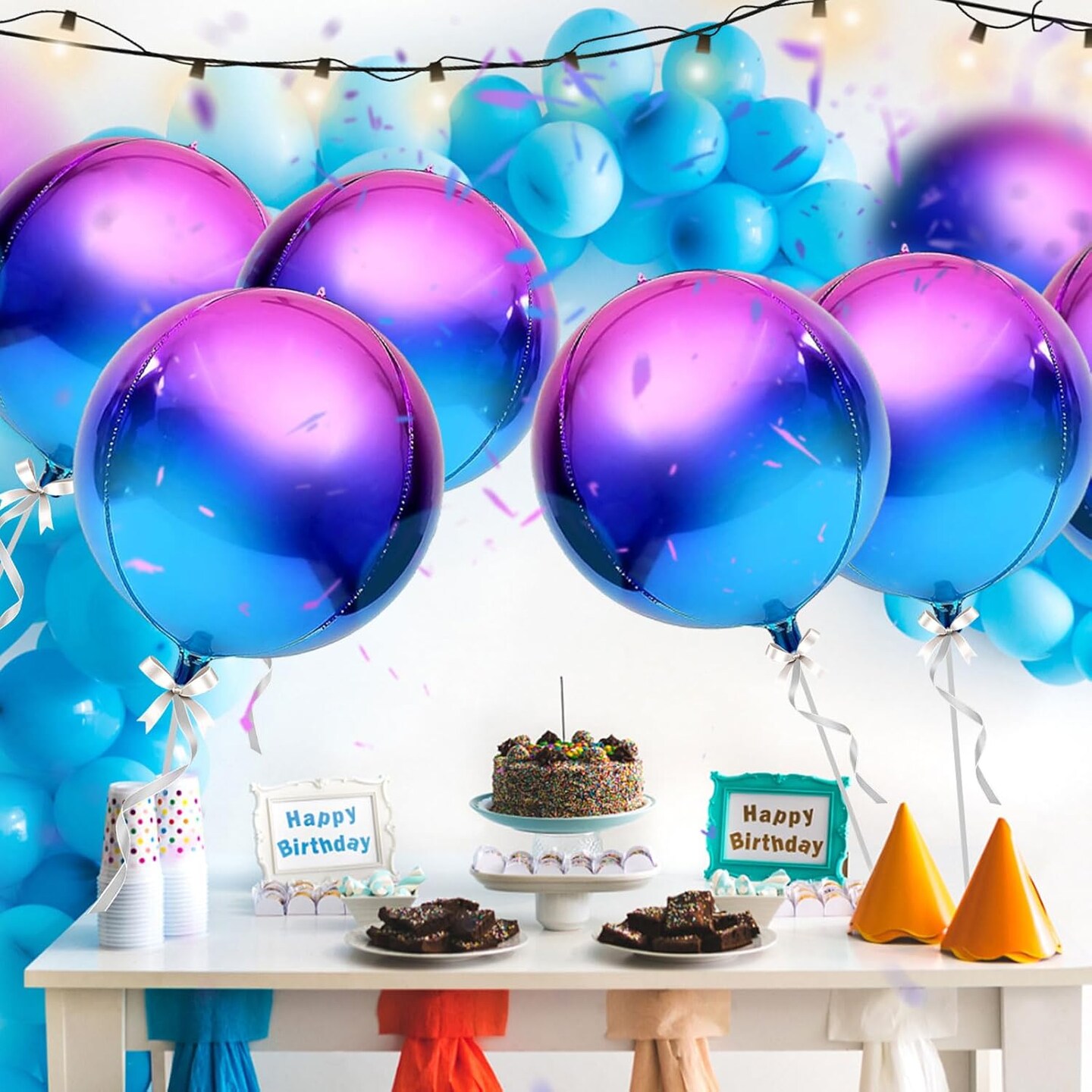 7 Pack Purple Galaxy Balloons, 22 Inch Large 4D Round Ombre Balloons Party Decorations