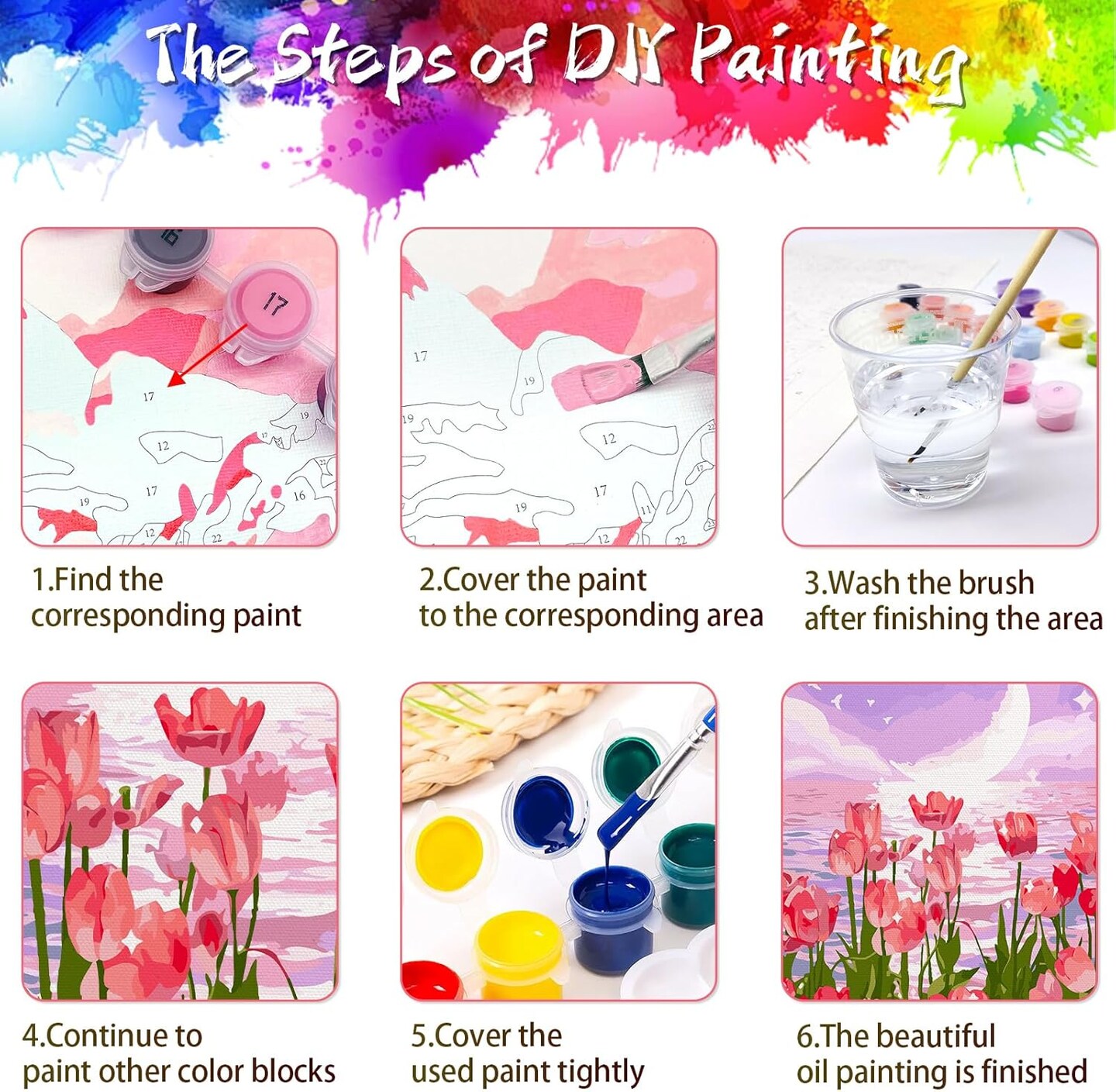 Paint by Numbers Kit for Adults, Tulip Flowers Paint by Number for Beginners, DIY Seaside Scenery Acrylic Number Painting on Canvas, Great Gifts Decor