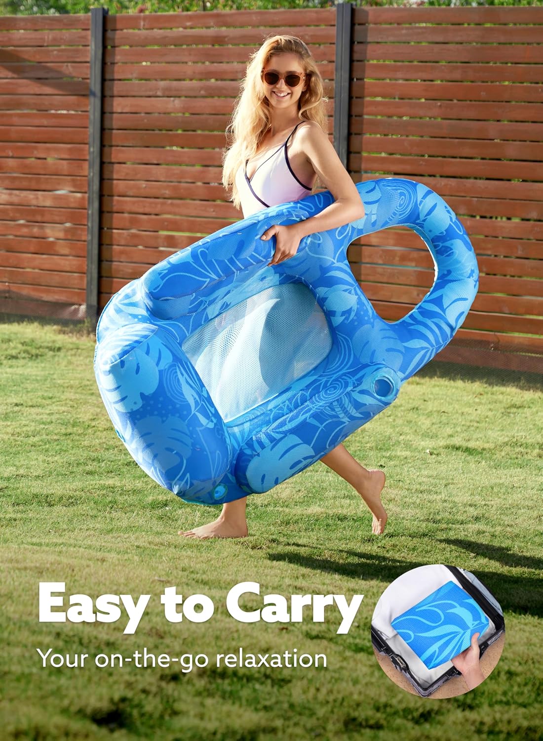 Premium Inflatable Pool Floats Lounger Adult, Fabric Pool Floaties Lounge with Cup Holders Backrest Recliner for Pool Party