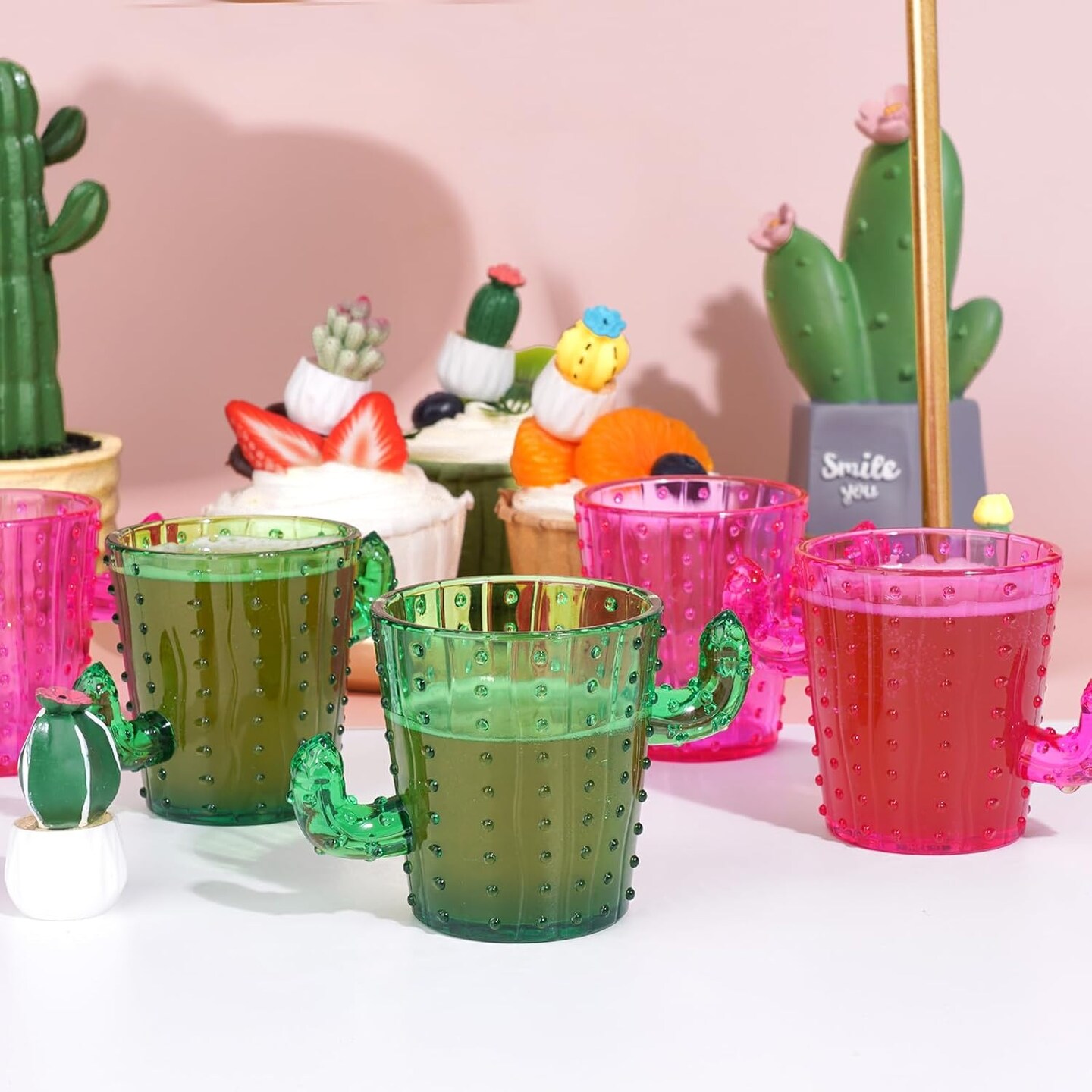 Plastic Cactus Shot Glasses(Set of 12), 2 Oz Pink Cute Cactus Tequila Glasses for Western, Bachelorette, Cinco de Mayo, Tequila, Fiesta Themed Party Supplies