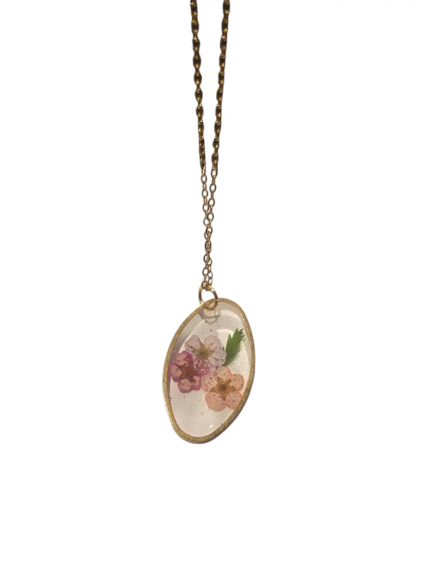 Unique Gold Resin Pressed Flower Necklace | Gold Pendant
