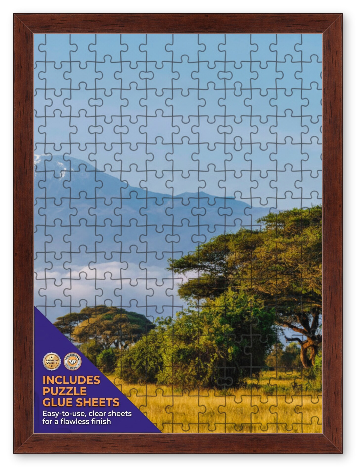 CustomPictureFrames.com Solid Wood Round Mat Puzzle Frame - Multiple Sizes - Black Precision-Cut Mat - Adhesive Preservation Sheets - Assembled in USA Made in the USA