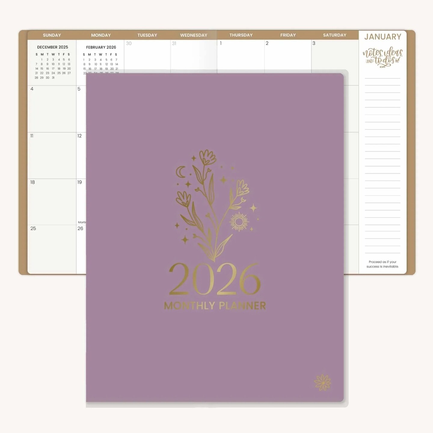 bloom daily planners 2026 Monthly Planner, 9" x 12", Gold Floral Stamp