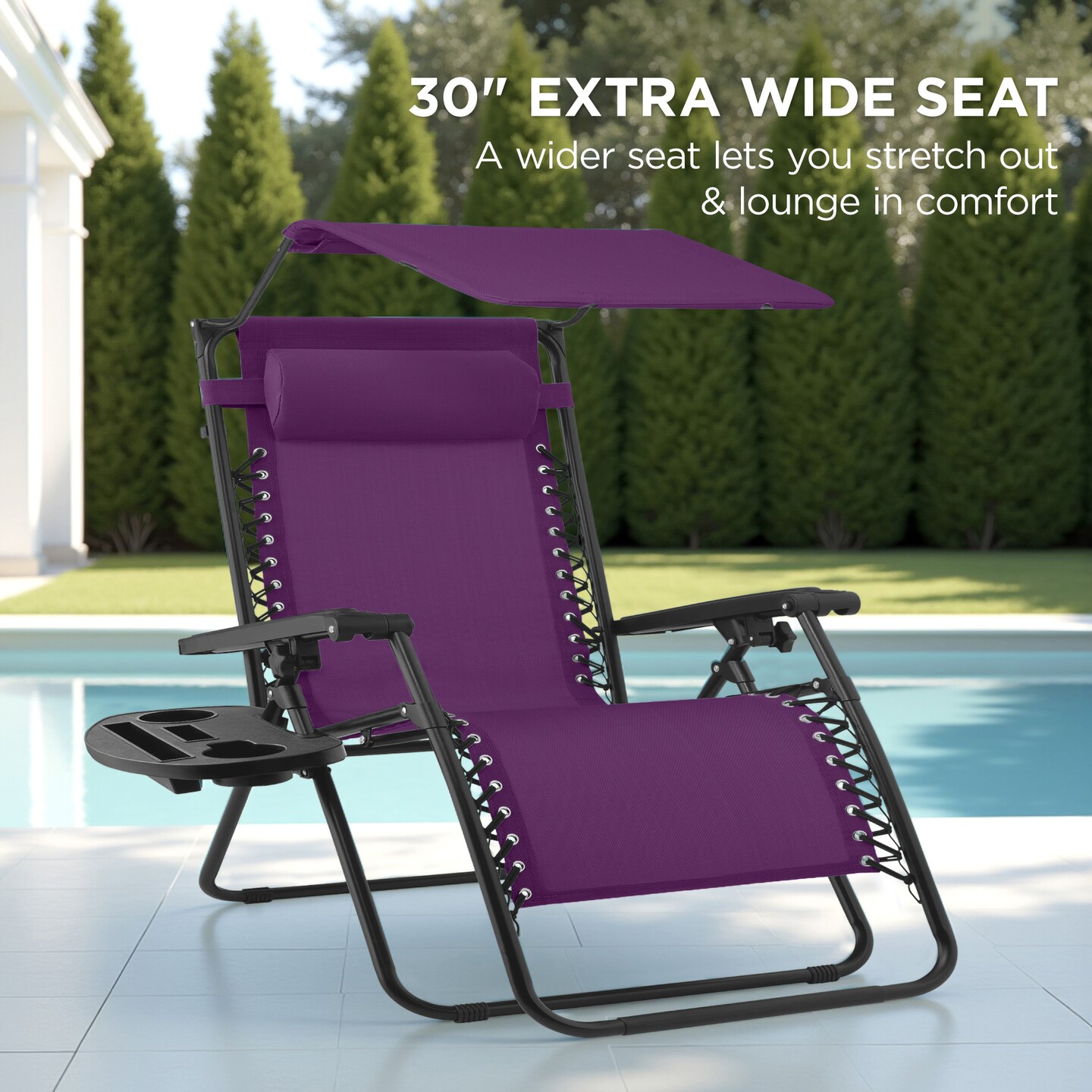 Best Choice Products 30” Extra Wide Folding Zero Gravity Patio Lounge Chair w/Adjustable Canopy Shade