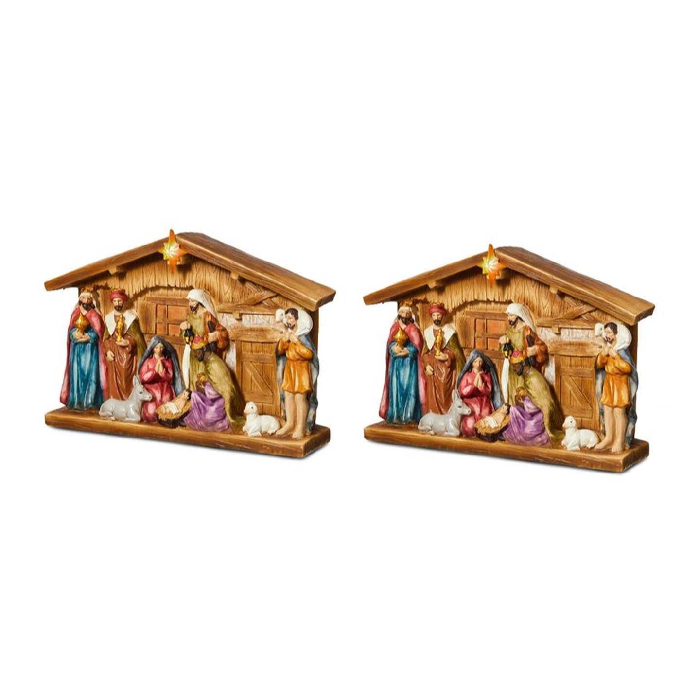 Set of 2 12.5&#x22;L Lighted Resin Nativity House