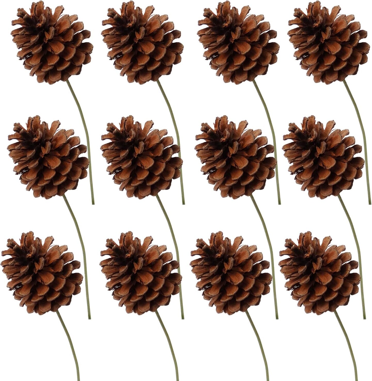 Lacquered Pine Cone Picks, 12-Pack of Natural Brown Rustic Accents for Christmas Trees, Wreaths, and Holiday Decor - 2024 Christmas Collection, Floral Home by Artificial Flowers
