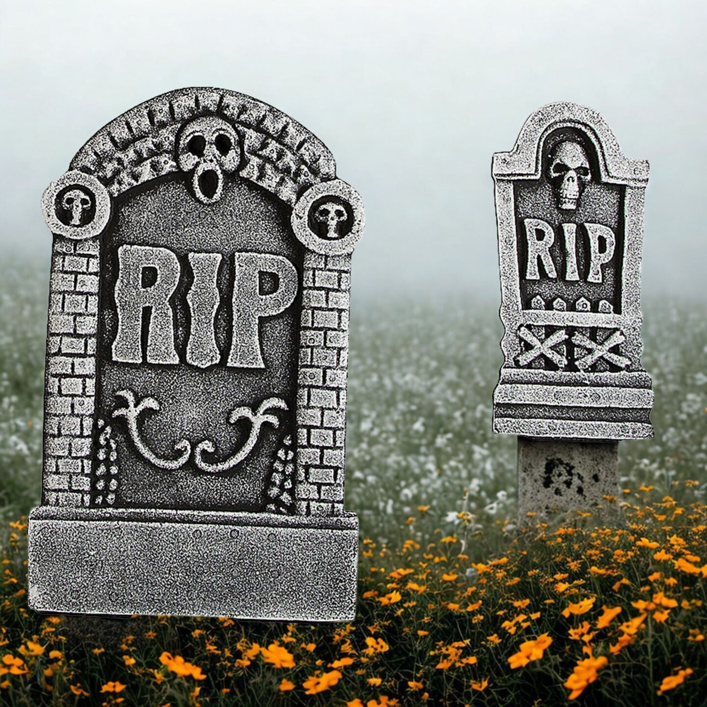 Grim Reaper Foam Tombstone Set Scary Halloween Outdoor Haunted Graveyard Yard Decoration