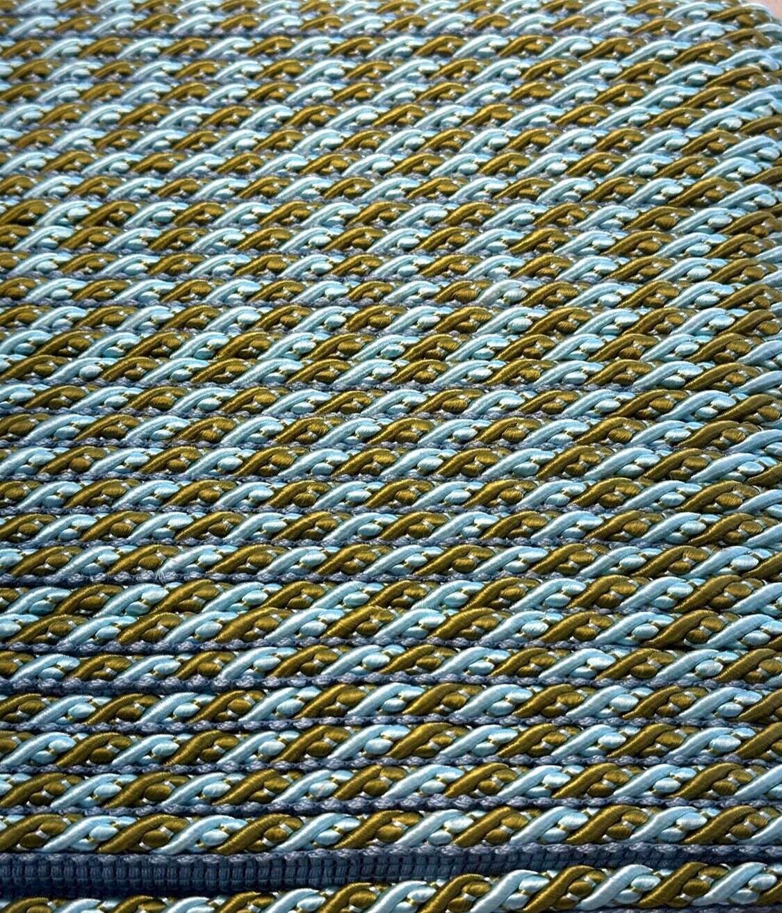 1 Yard Light Blue and Olive Green Decorative Gimp Rope Trim Upholstery Drapery Fabric