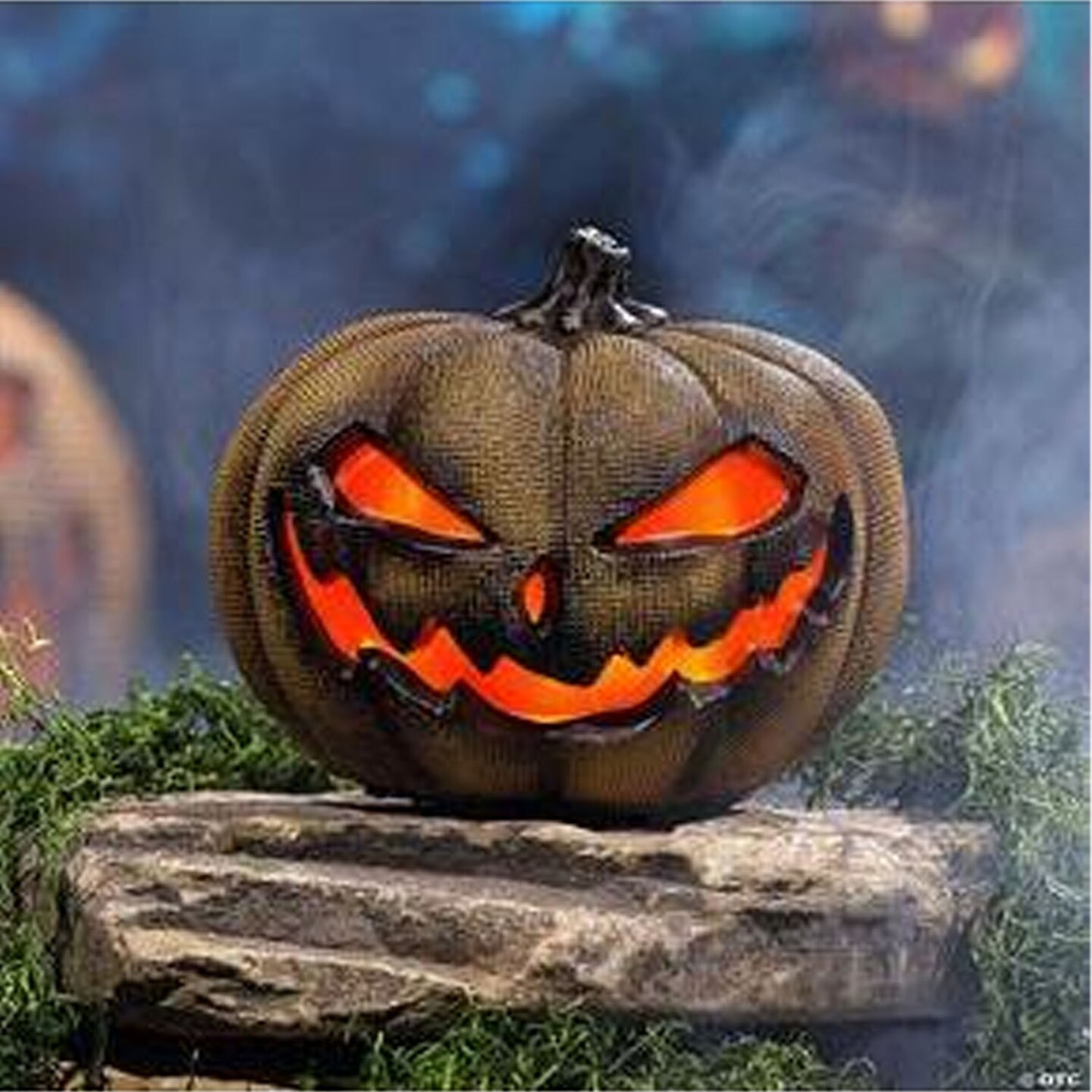 Realistic Flaming Burlap Pumpkin Halloween Ornament 10 Inches