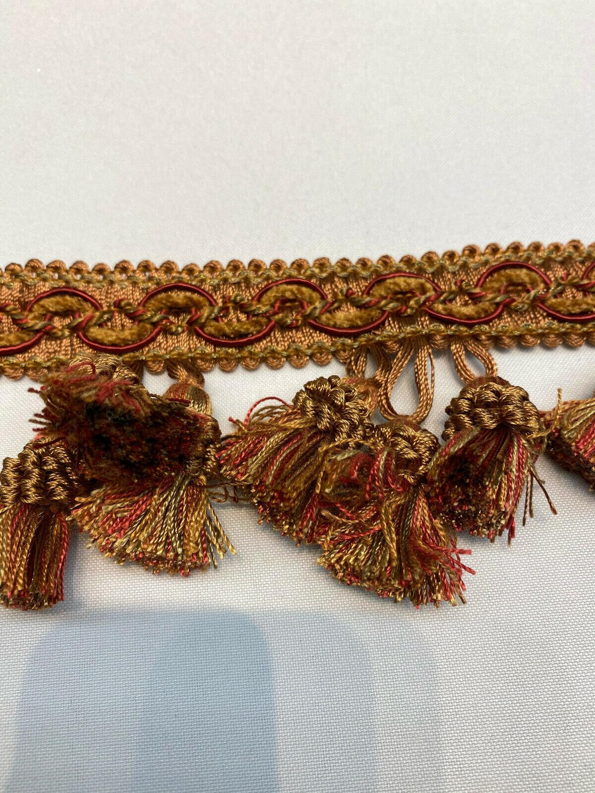 1 Yard Red Rust Gold Tassel Fringe Trim for Draperies and Home Decor 3.5 Inch Long