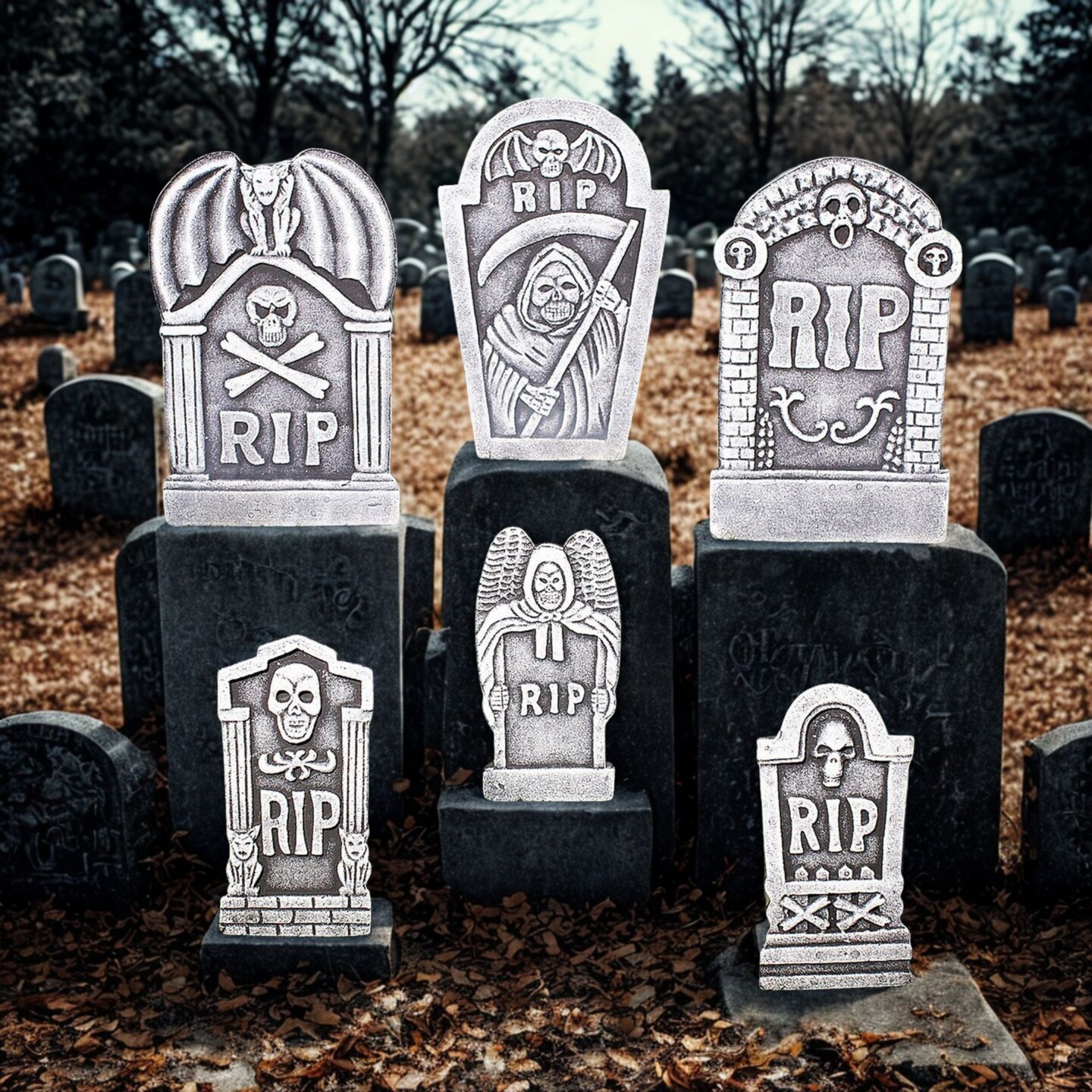 Grim Reaper Foam Tombstone Set Scary Halloween Outdoor Haunted Graveyard Yard Decoration